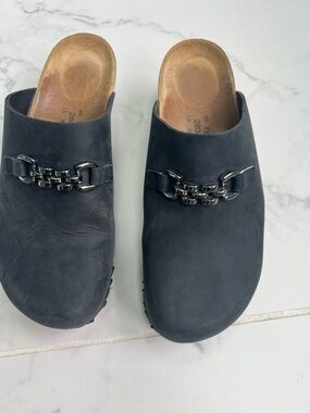 Birkenstock Black Nubuck Cork-Wedge Clogs